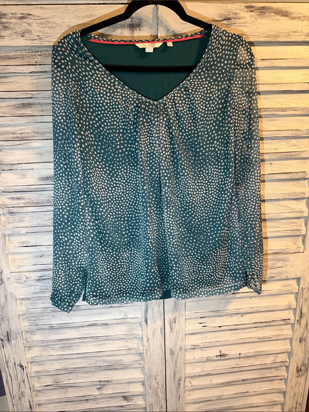 Boden Green & White Polka Dot V-Neck Blouse Size 6